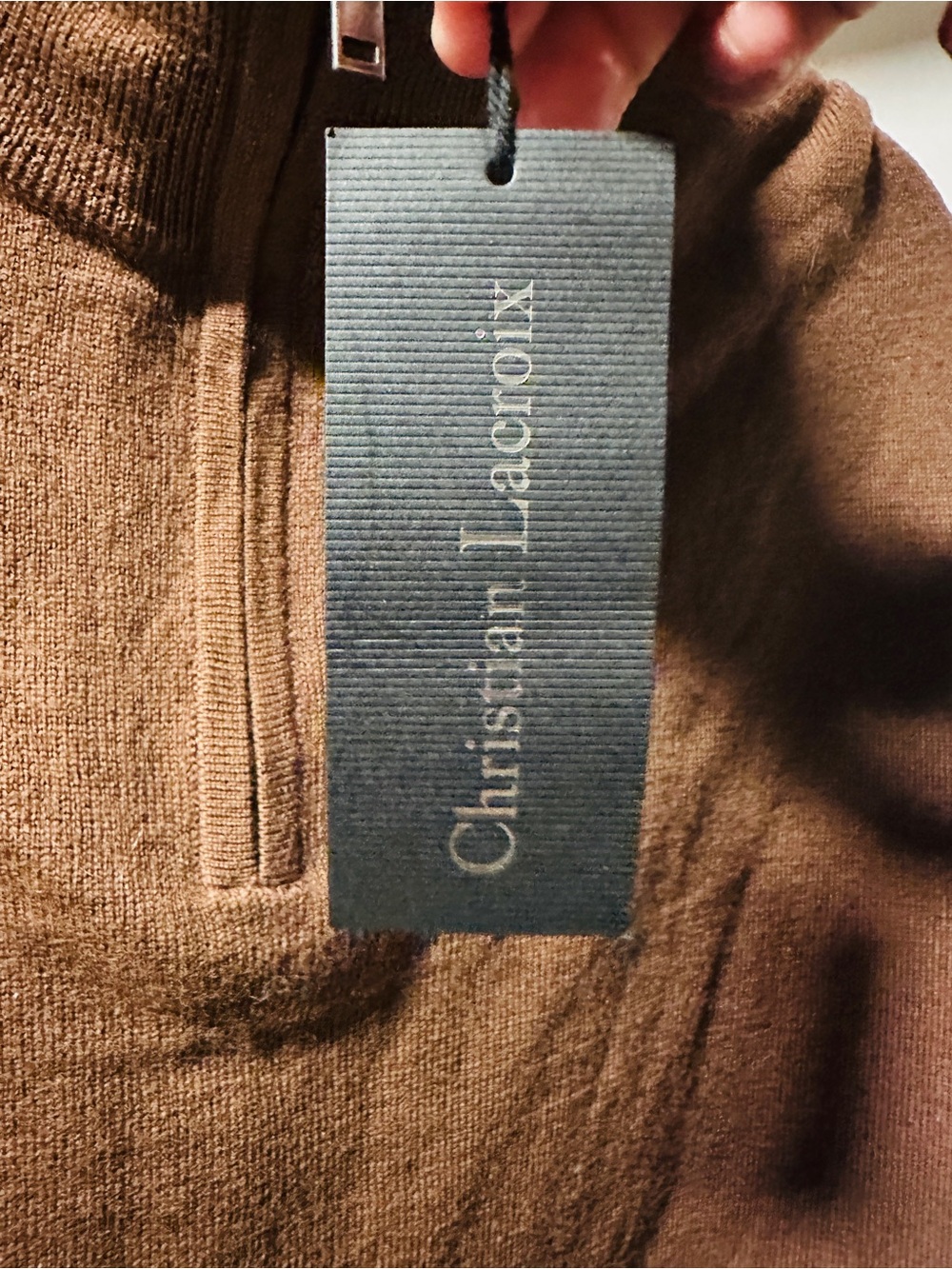 XXL | Christian Lacroix | Brown Merino Wool Quarter-Zip Sweater - Picture 4 of 8